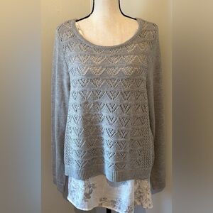 Apt. 9 Layered Sweater with Floral Tank Gray Women’s Size XL Preloved